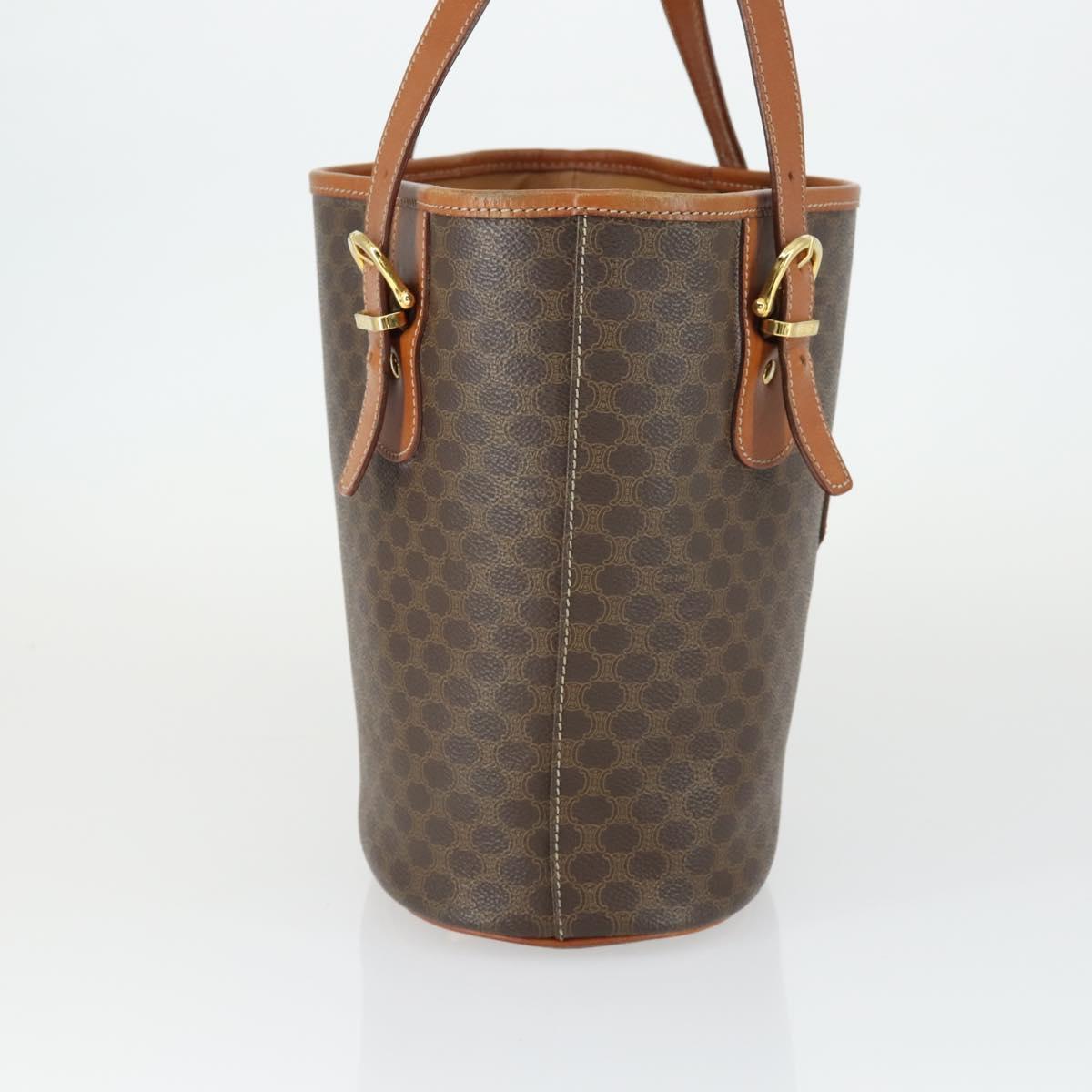 CELINE Macadam Canvas Tote Bag PVC Leather Brown Gold Auth 164910