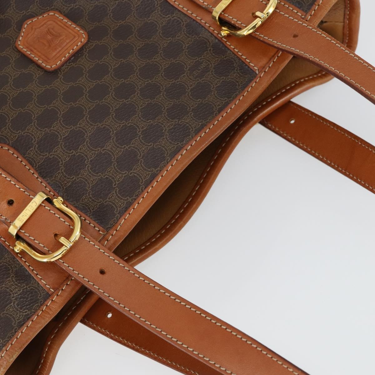 CELINE Macadam Canvas Tote Bag PVC Leather Brown Gold Auth 164910
