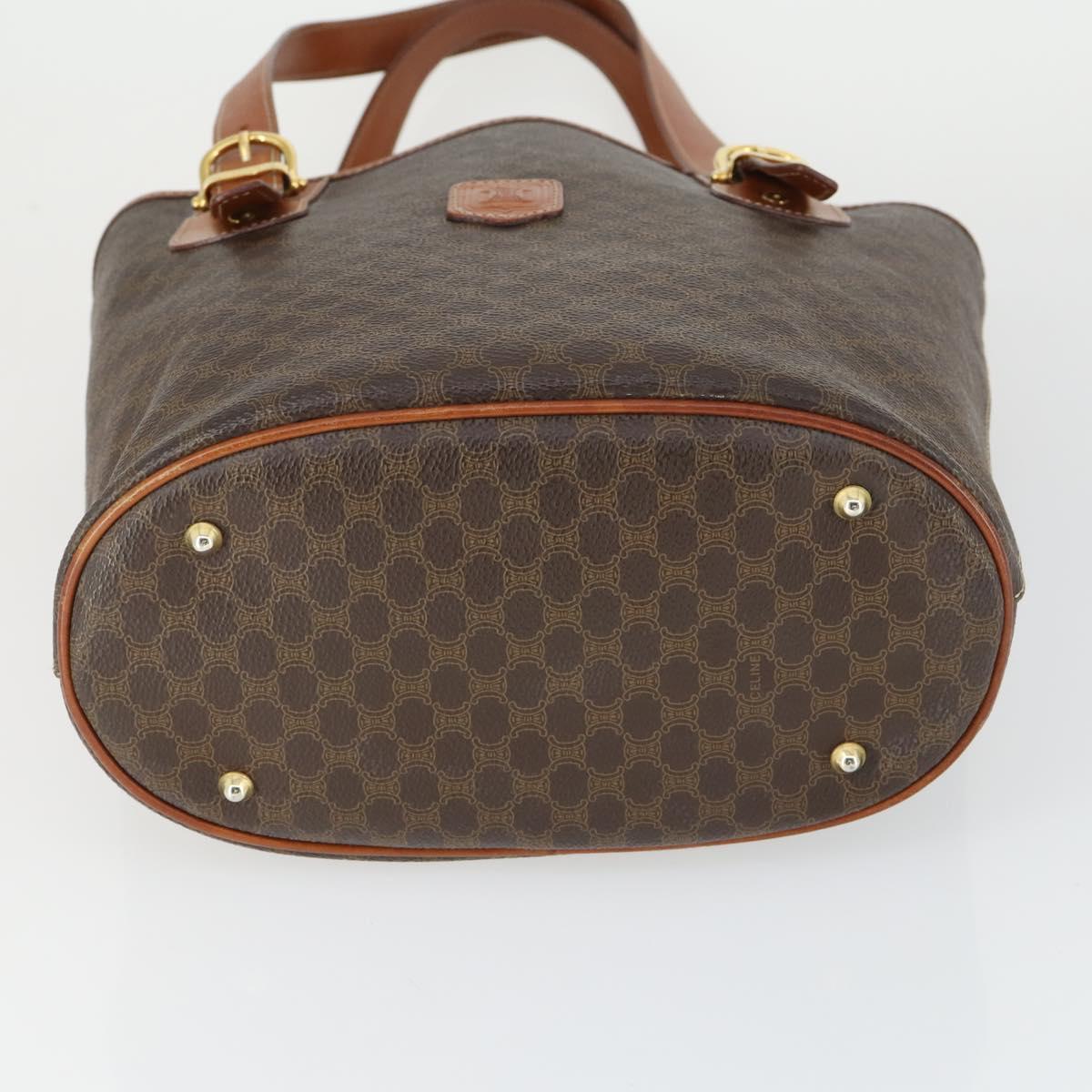 CELINE Macadam Canvas Tote Bag PVC Leather Brown Gold Auth 164910