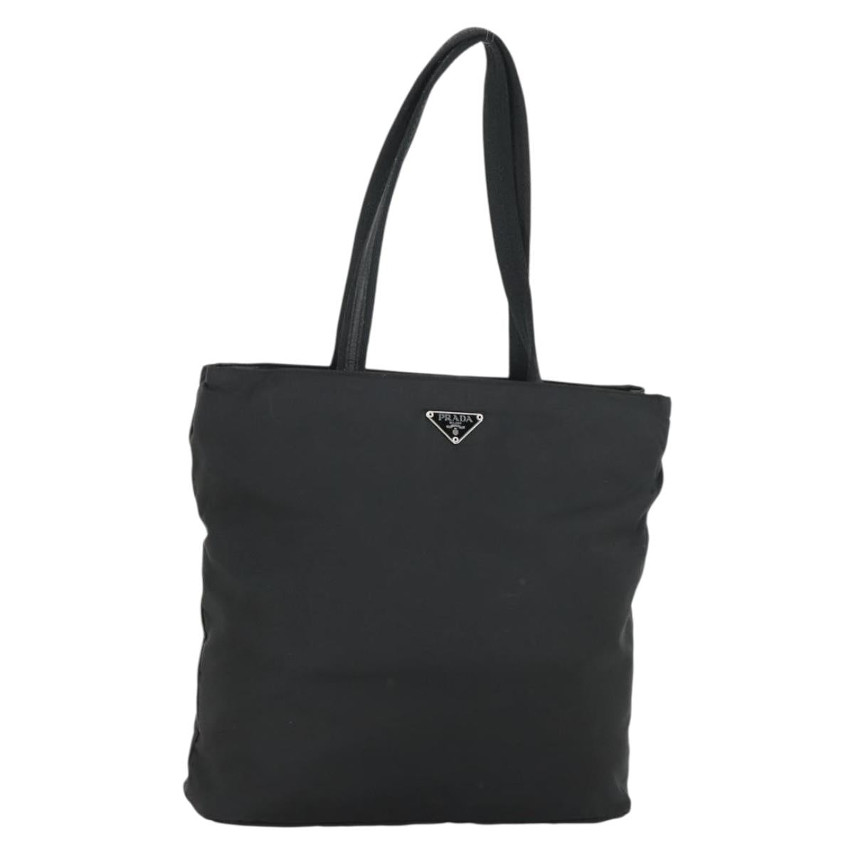 PRADA Tote Bag Nylon Black Silver Auth 164914