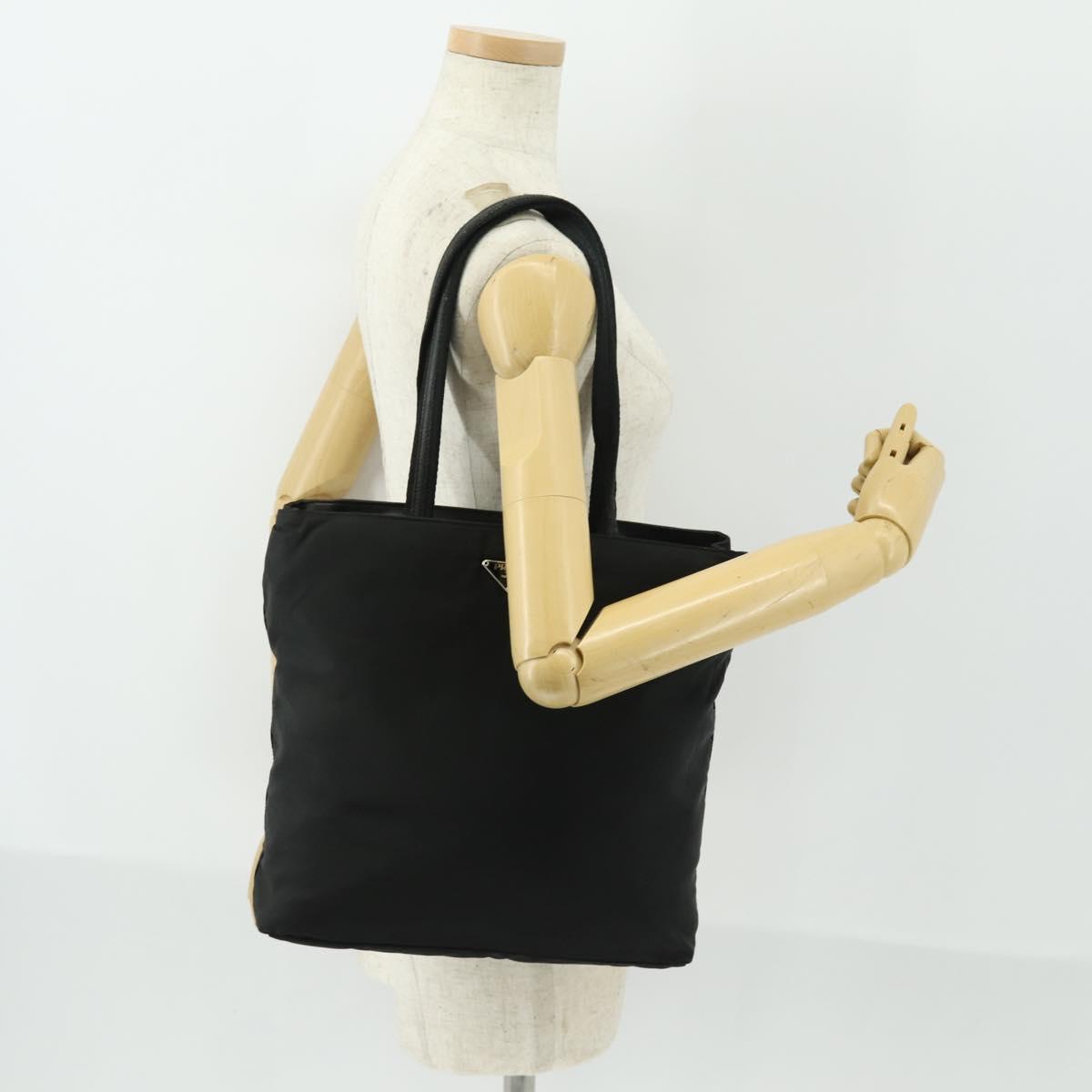 PRADA Tote Bag Nylon Black Silver Auth 164914