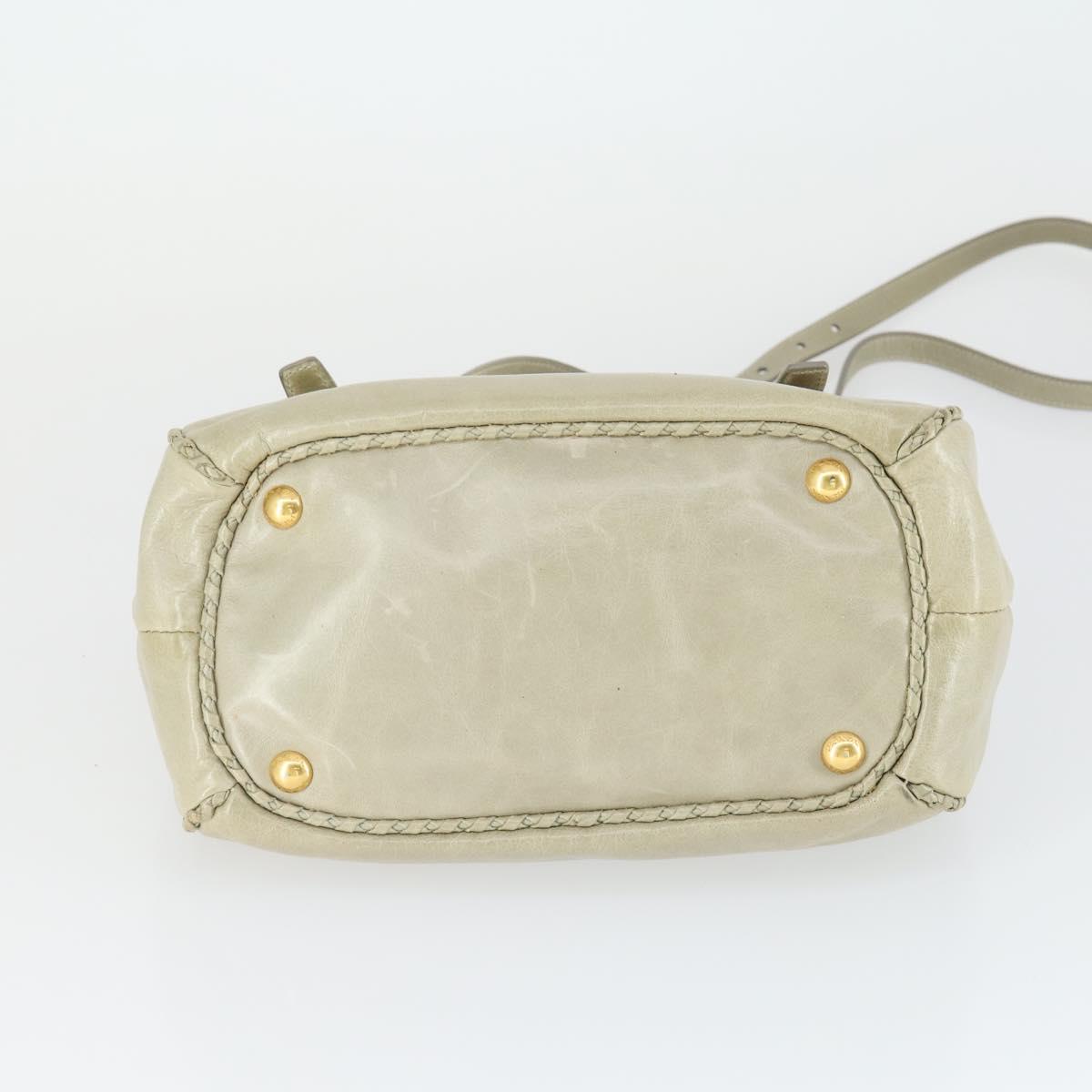 PRADA Hand Bag Leather 2way Gray Gold Auth 164922