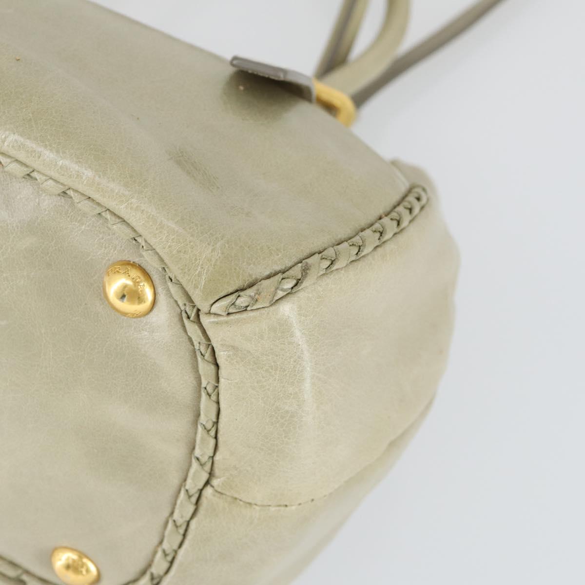 PRADA Hand Bag Leather 2way Gray Gold Auth 164922