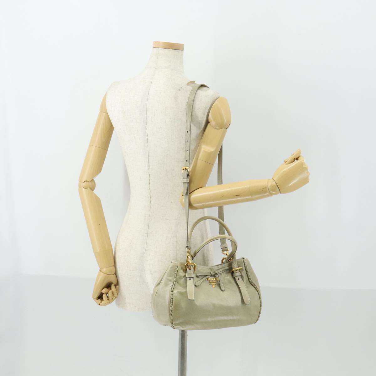 PRADA Hand Bag Leather 2way Gray Gold Auth 164922