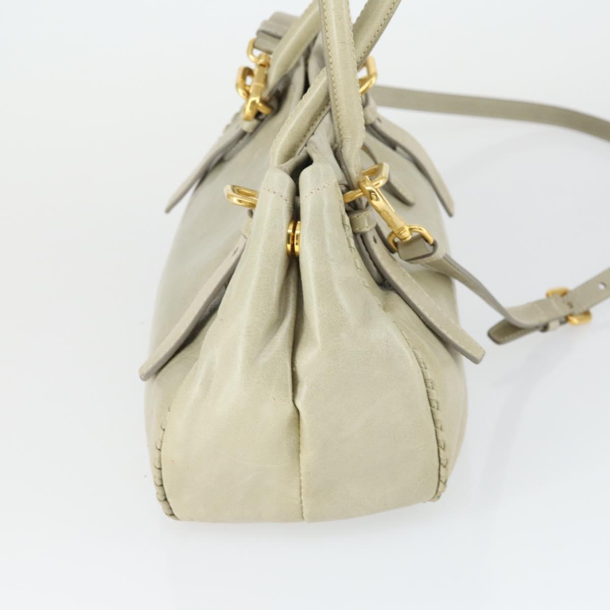 PRADA Hand Bag Leather 2way Gray Gold Auth 164922
