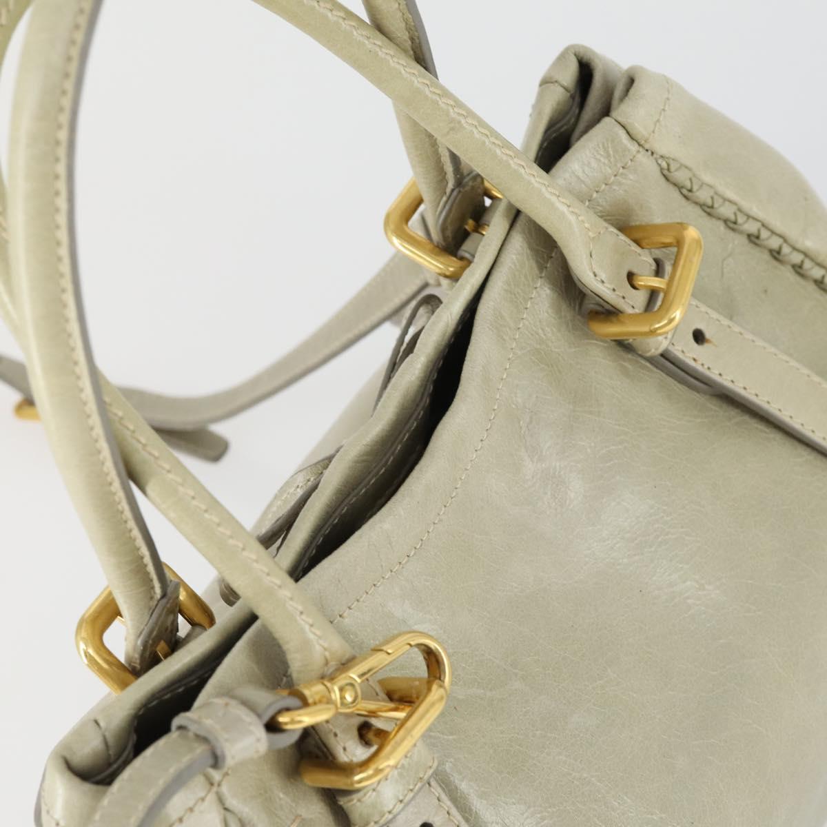 PRADA Hand Bag Leather 2way Gray Gold Auth 164922