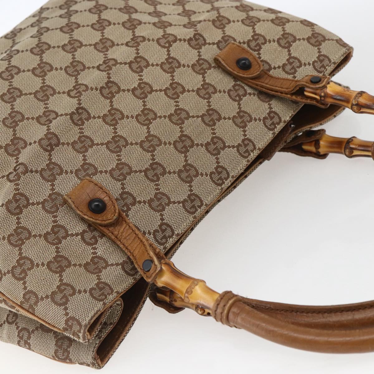 GUCCI GG Canvas Bamboo Hand Bag Beige 112526 Auth 164925