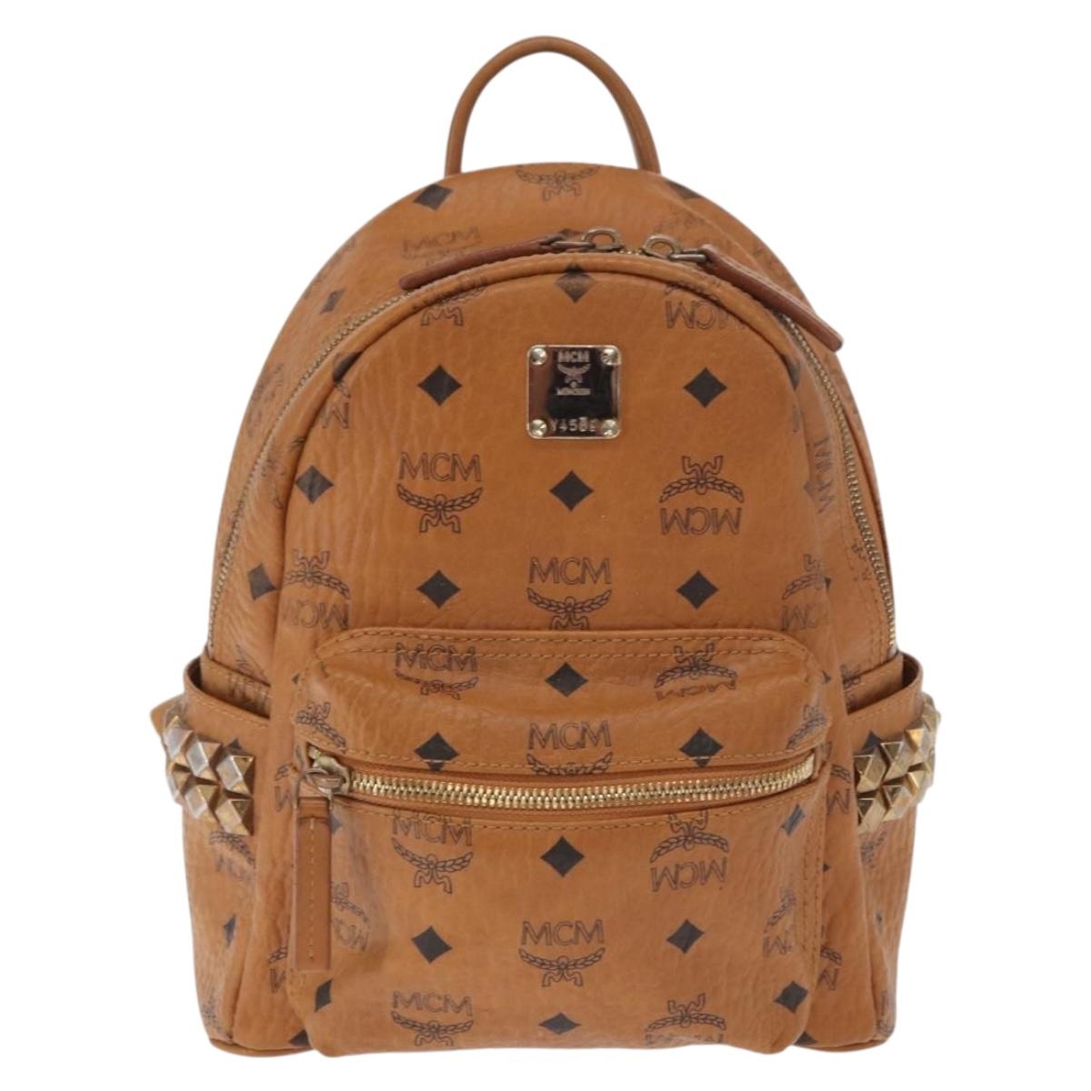 MCM Logogram Vicetos Backpack PVC Leather Brown Gold Auth 164927