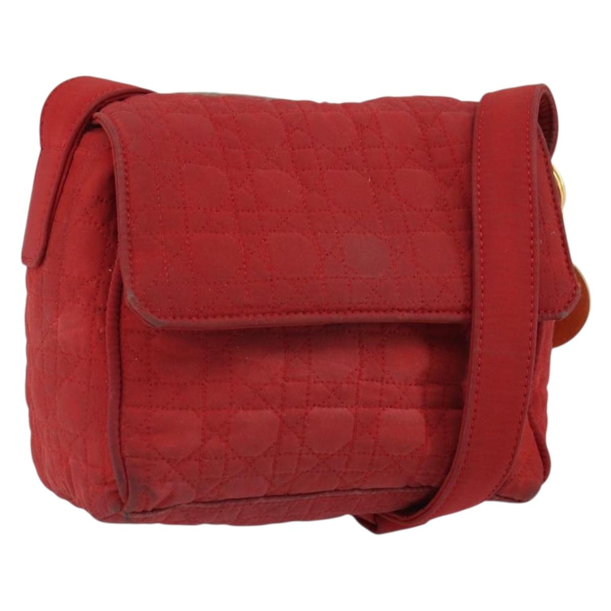 Christian Dior Canage Shoulder Bag Red Gold Auth 164930