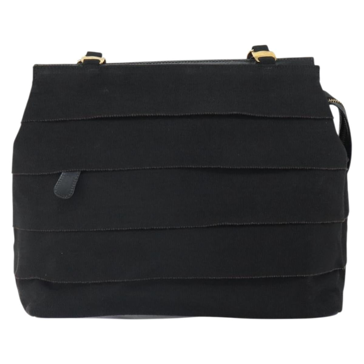 Salvatore Ferragamo Vala Chain Tote Bag Canvas Black Gold Auth 164931