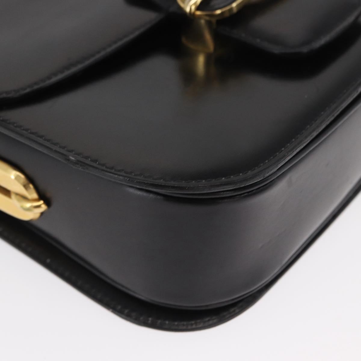 CELINE Shoulder Bag Leather Black Gold Auth 164937