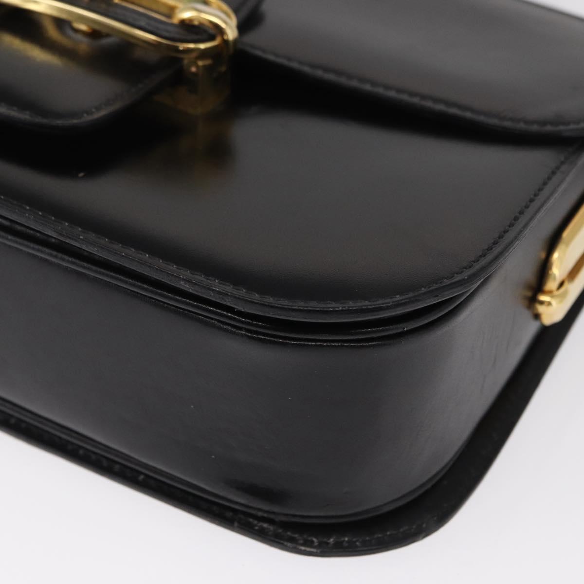 CELINE Shoulder Bag Leather Black Gold Auth 164937