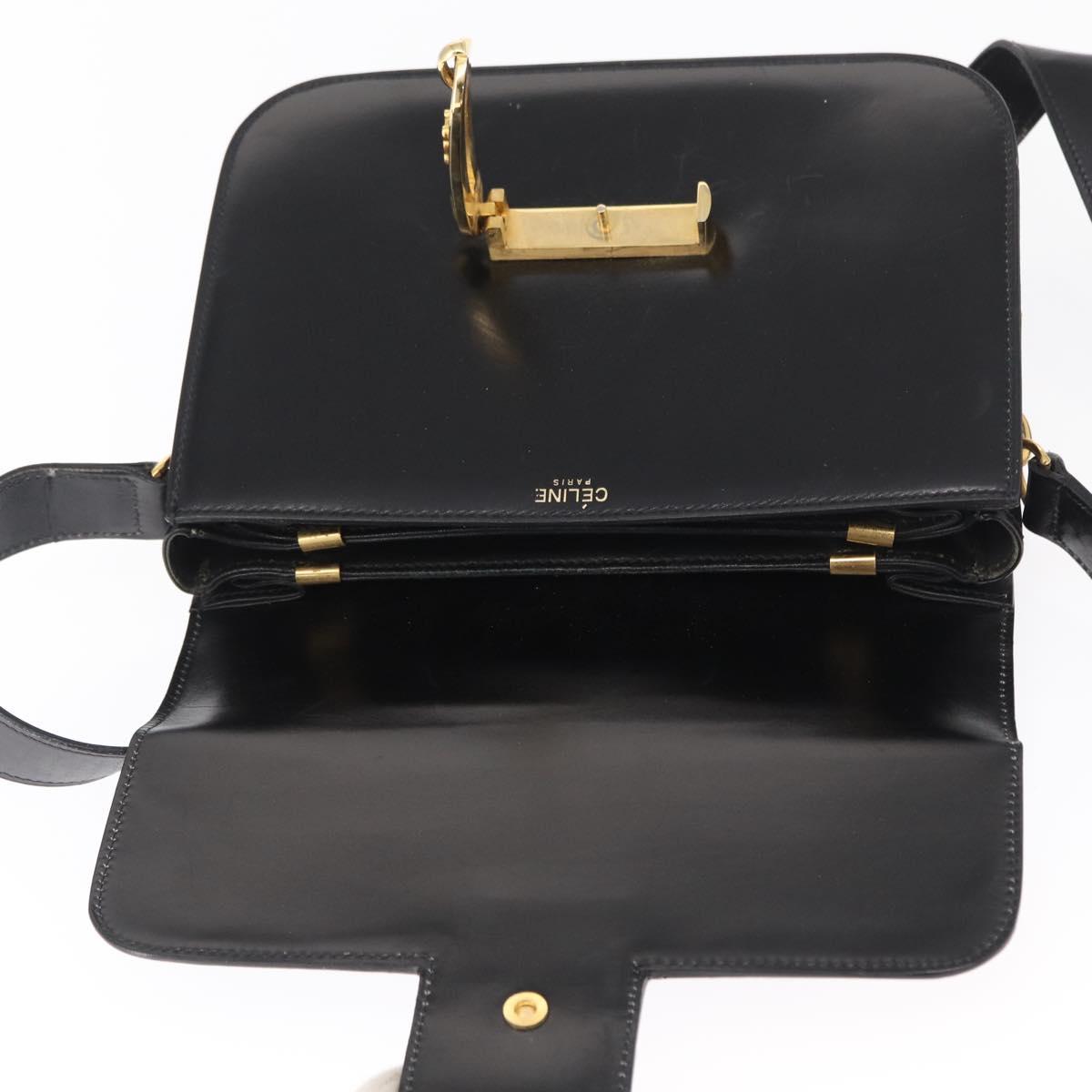 CELINE Shoulder Bag Leather Black Gold Auth 164937