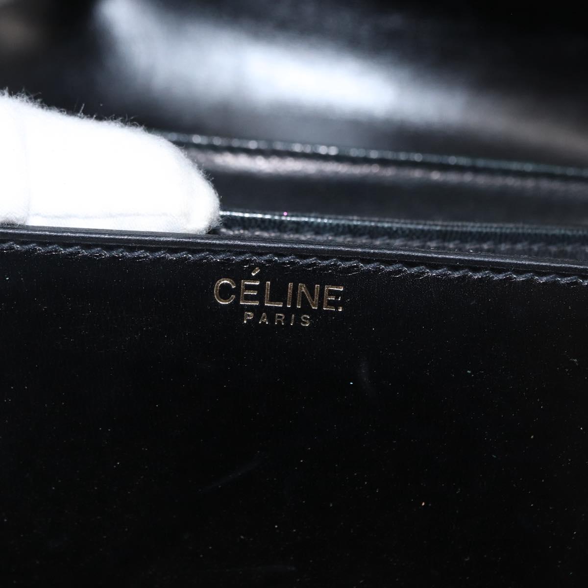 CELINE Shoulder Bag Leather Black Gold Auth 164937