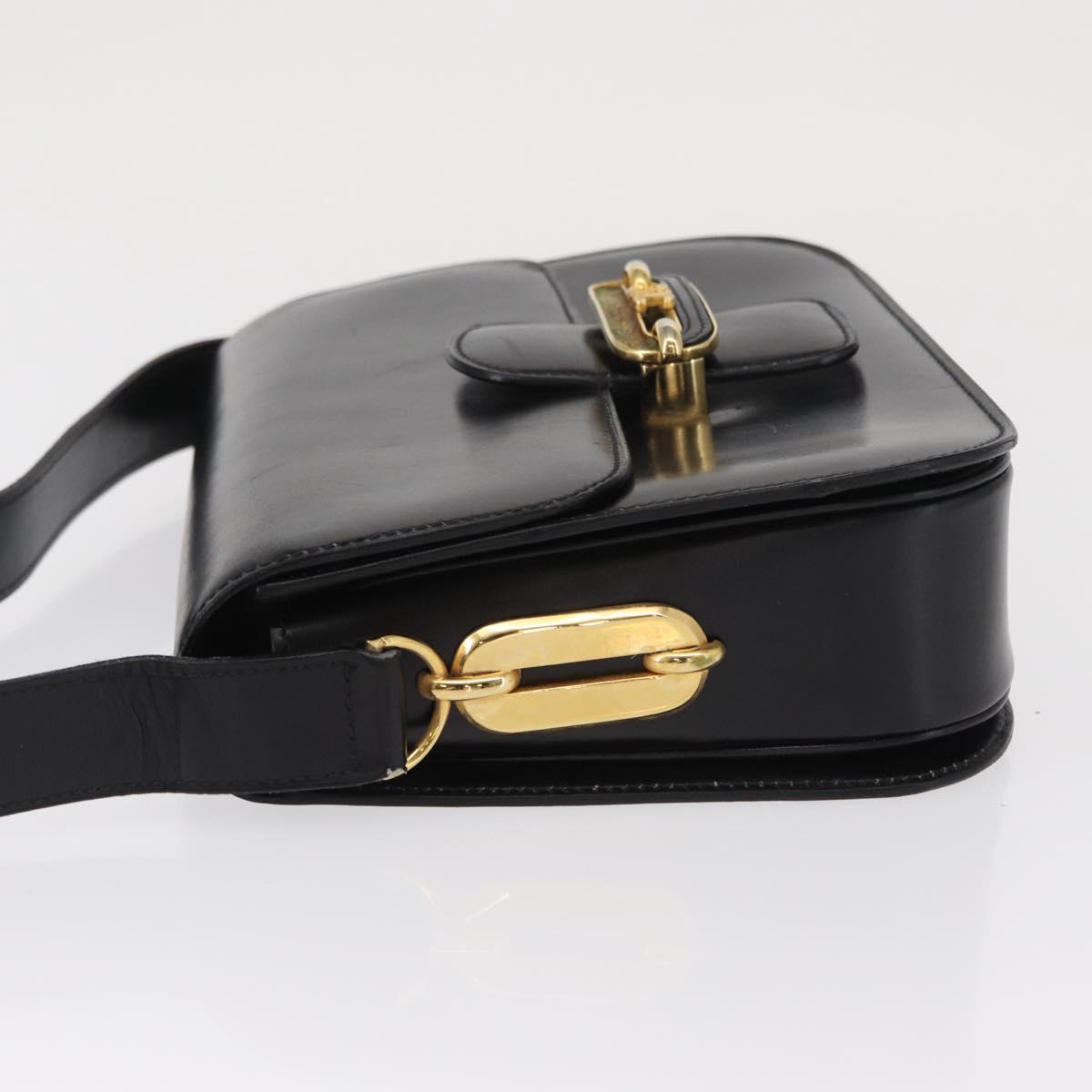 CELINE Shoulder Bag Leather Black Gold Auth 164937