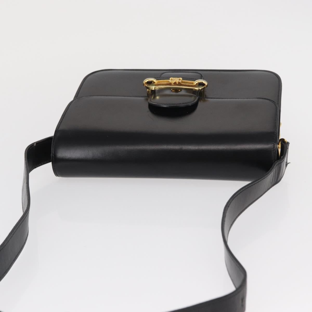 CELINE Shoulder Bag Leather Black Gold Auth 164937