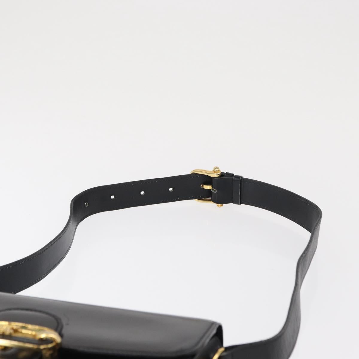 CELINE Shoulder Bag Leather Black Gold Auth 164937