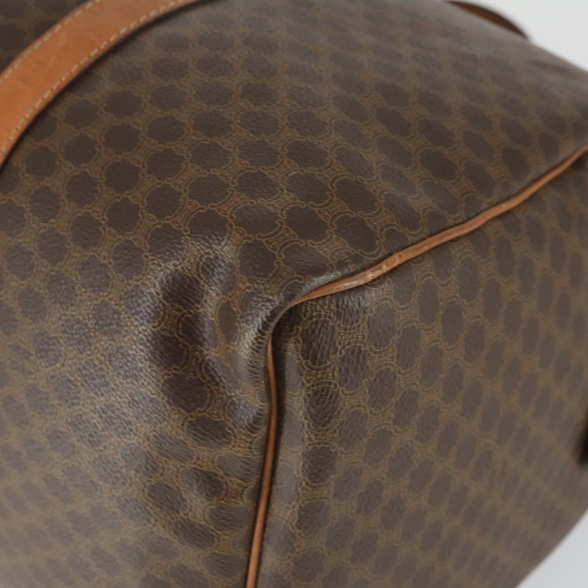 CELINE Macadam Canvas Boston Bag PVC Leather Brown Gold Auth 164941