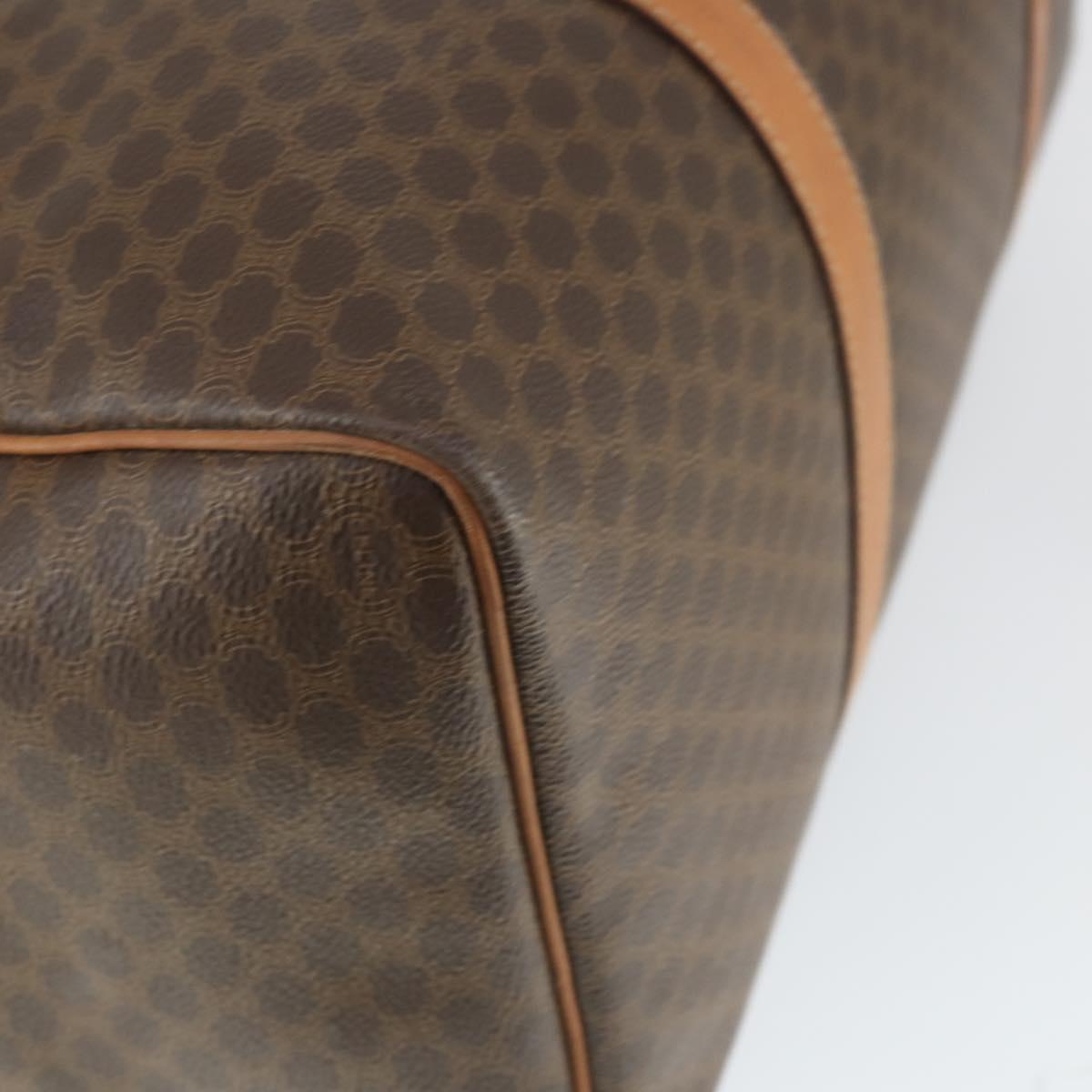 CELINE Macadam Canvas Boston Bag PVC Leather Brown Gold Auth 164941