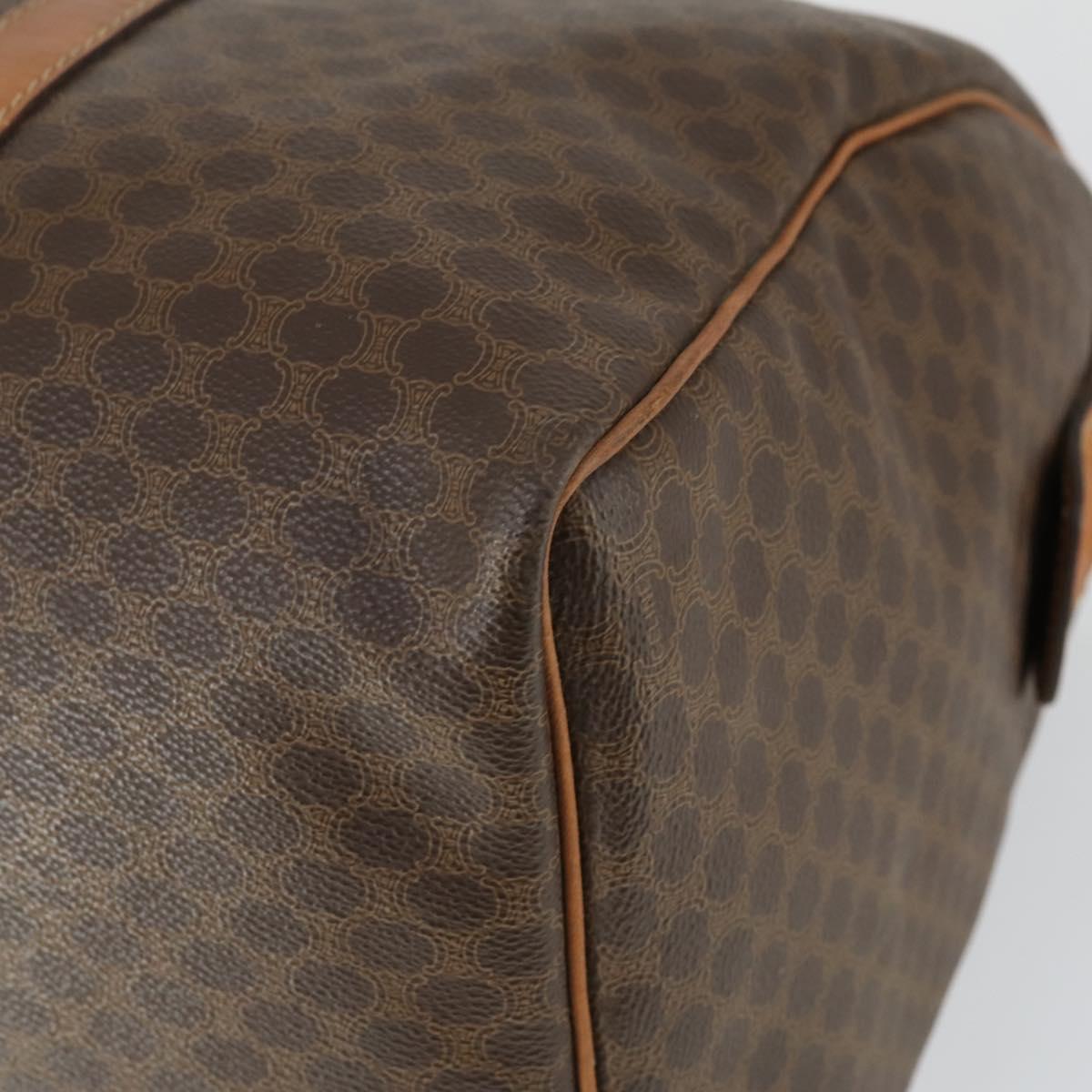 CELINE Macadam Canvas Boston Bag PVC Leather Brown Gold Auth 164941