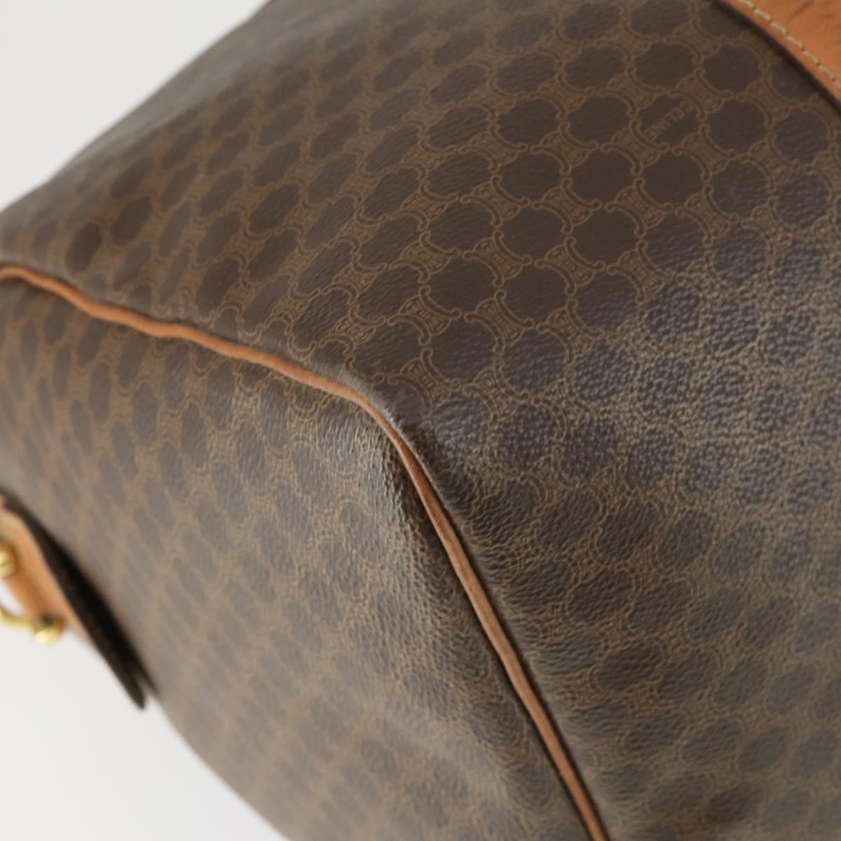 CELINE Macadam Canvas Boston Bag PVC Leather Brown Gold Auth 164941