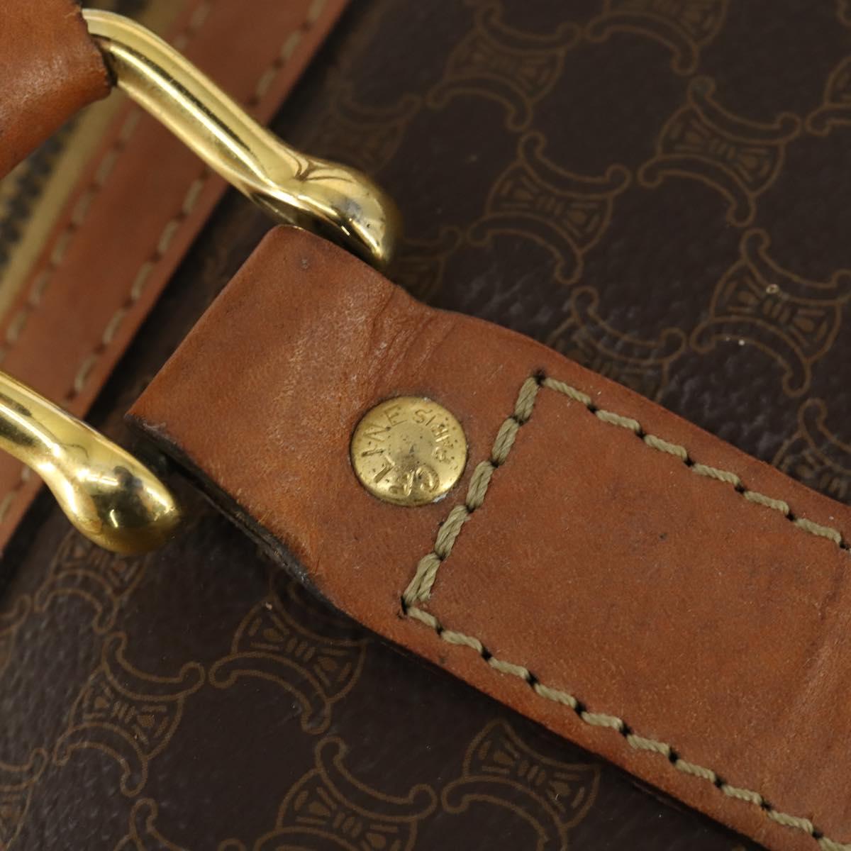 CELINE Macadam Canvas Boston Bag PVC Leather Brown Gold Auth 164941