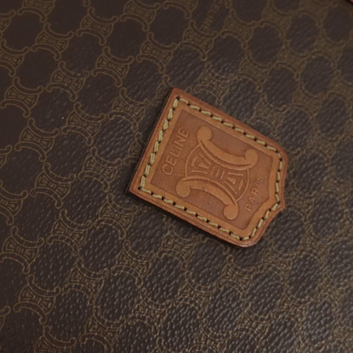 CELINE Macadam Canvas Boston Bag PVC Leather Brown Gold Auth 164941