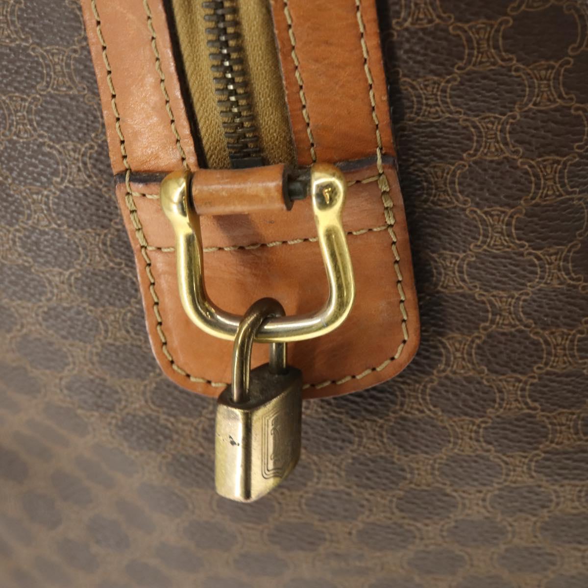 CELINE Macadam Canvas Boston Bag PVC Leather Brown Gold Auth 164941