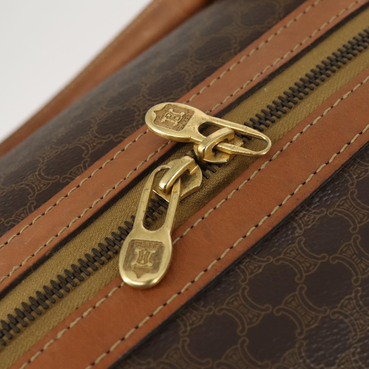 CELINE Macadam Canvas Boston Bag PVC Leather Brown Gold Auth 164941