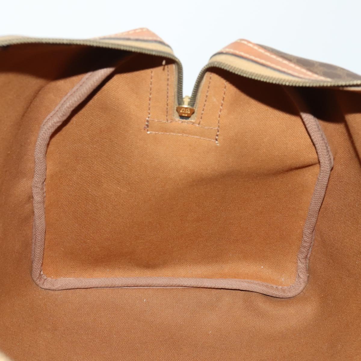 CELINE Macadam Canvas Boston Bag PVC Leather Brown Gold Auth 164941