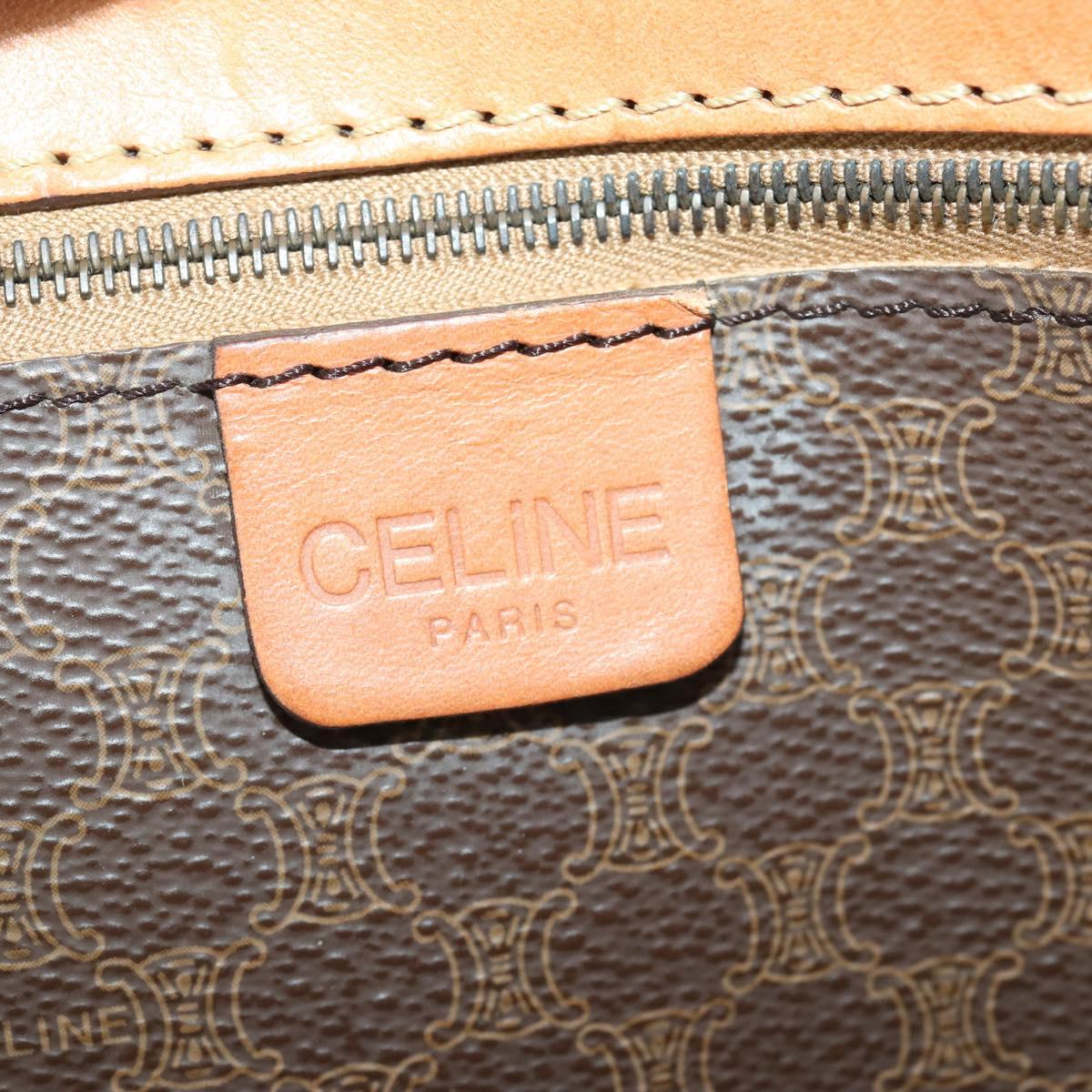 CELINE Macadam Canvas Boston Bag PVC Leather Brown Gold Auth 164941