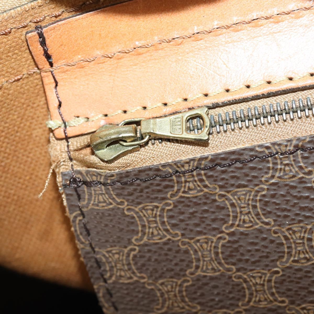 CELINE Macadam Canvas Boston Bag PVC Leather Brown Gold Auth 164941