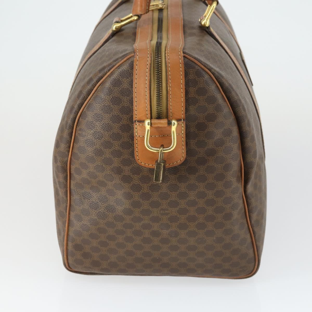 CELINE Macadam Canvas Boston Bag PVC Leather Brown Gold Auth 164941