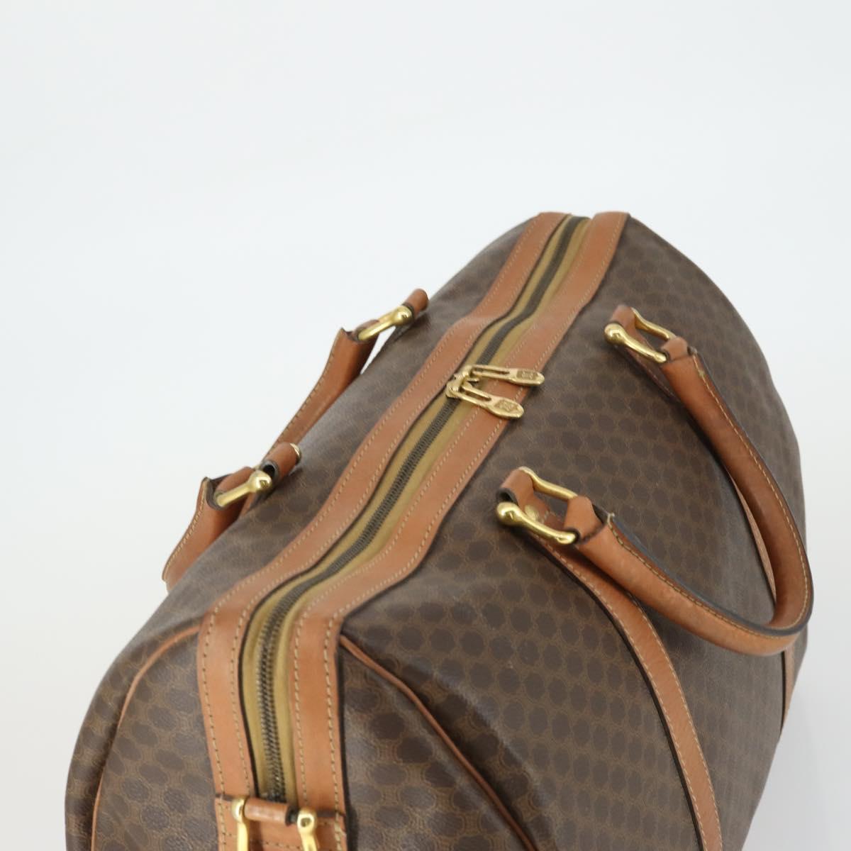 CELINE Macadam Canvas Boston Bag PVC Leather Brown Gold Auth 164941