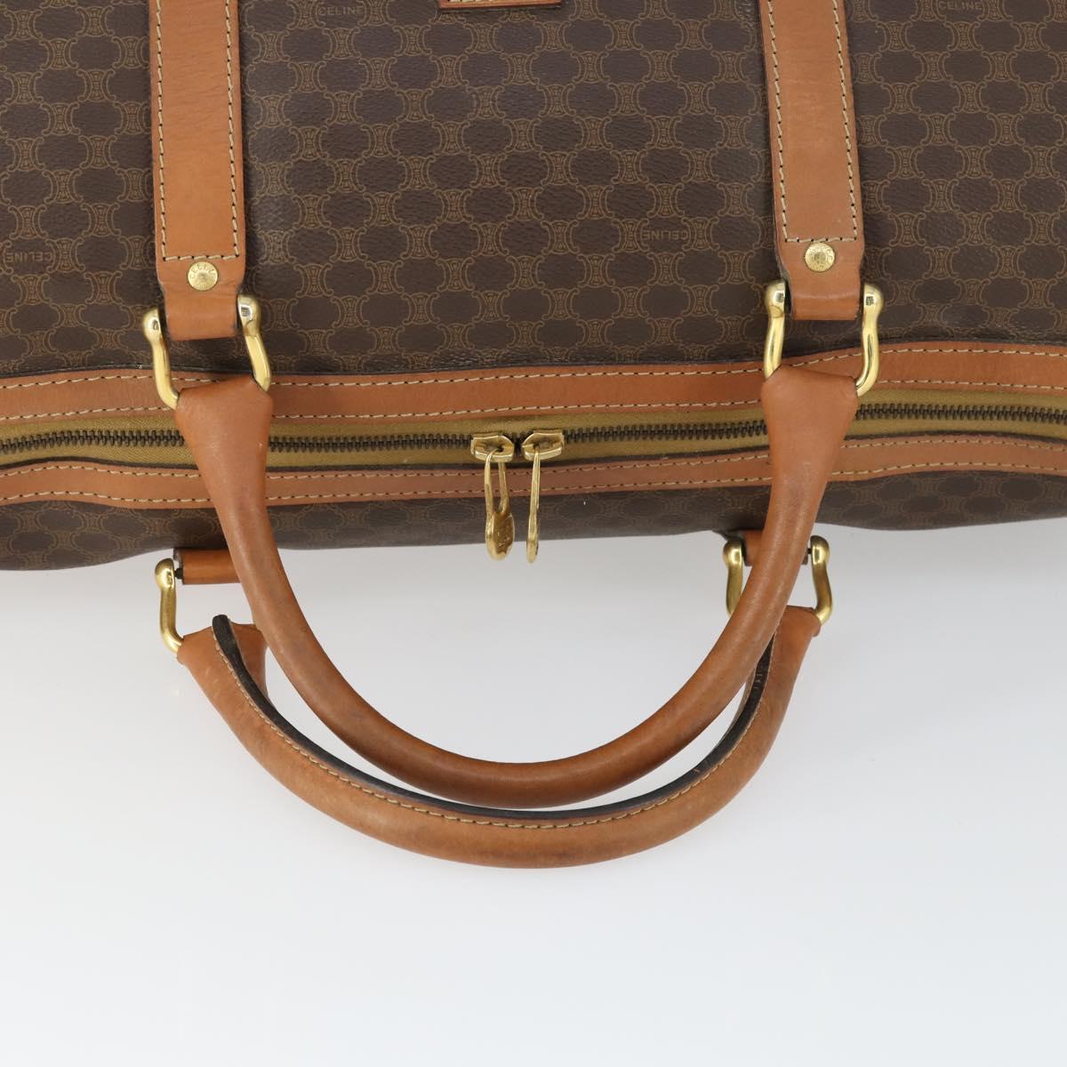 CELINE Macadam Canvas Boston Bag PVC Leather Brown Gold Auth 164941