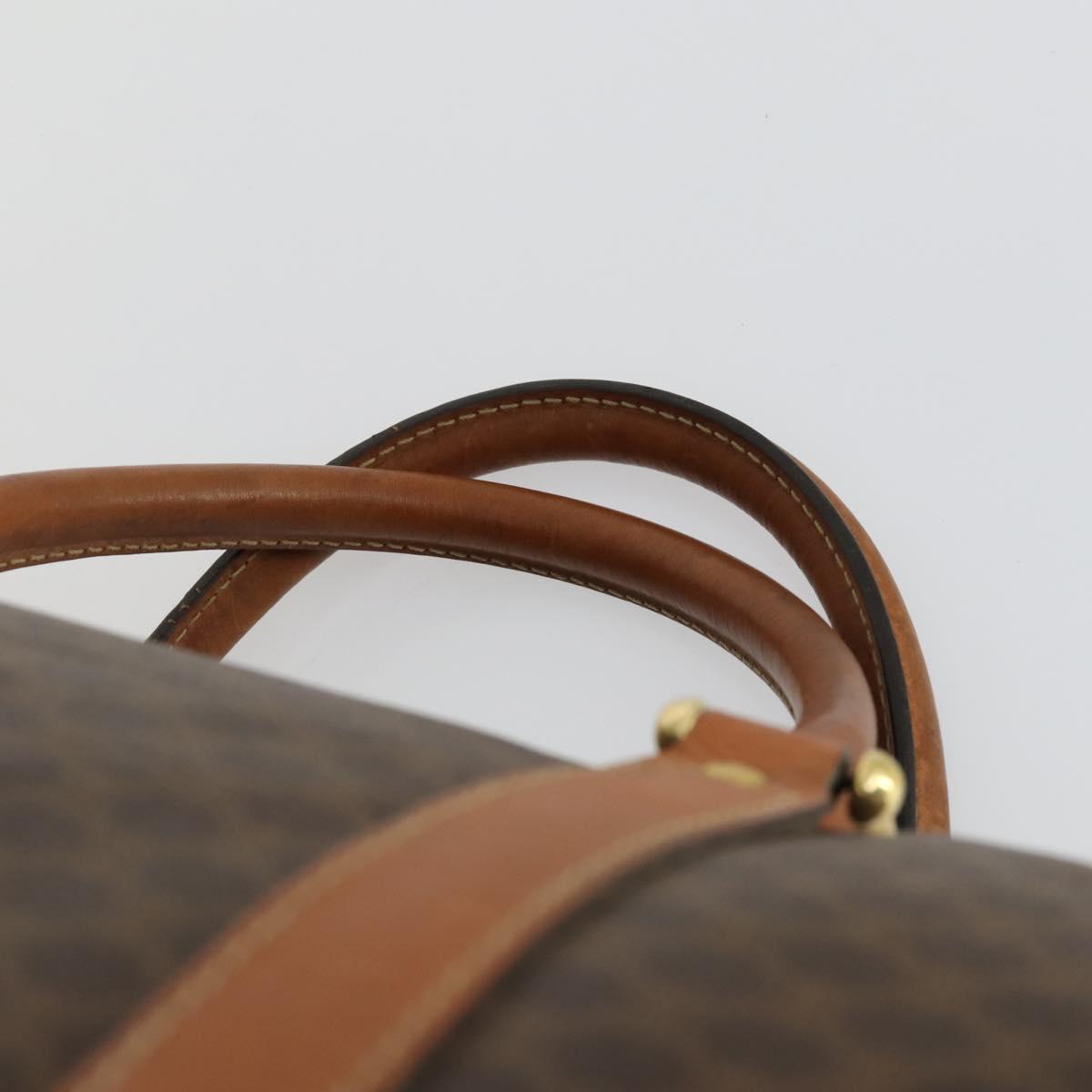 CELINE Macadam Canvas Boston Bag PVC Leather Brown Gold Auth 164941