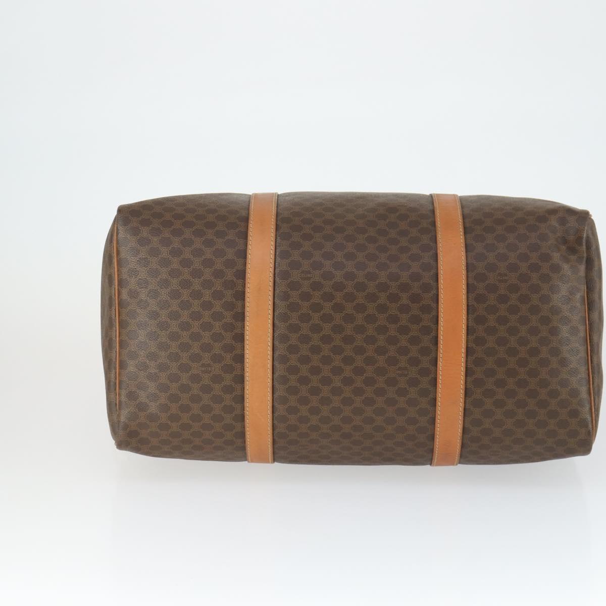 CELINE Macadam Canvas Boston Bag PVC Leather Brown Gold Auth 164941