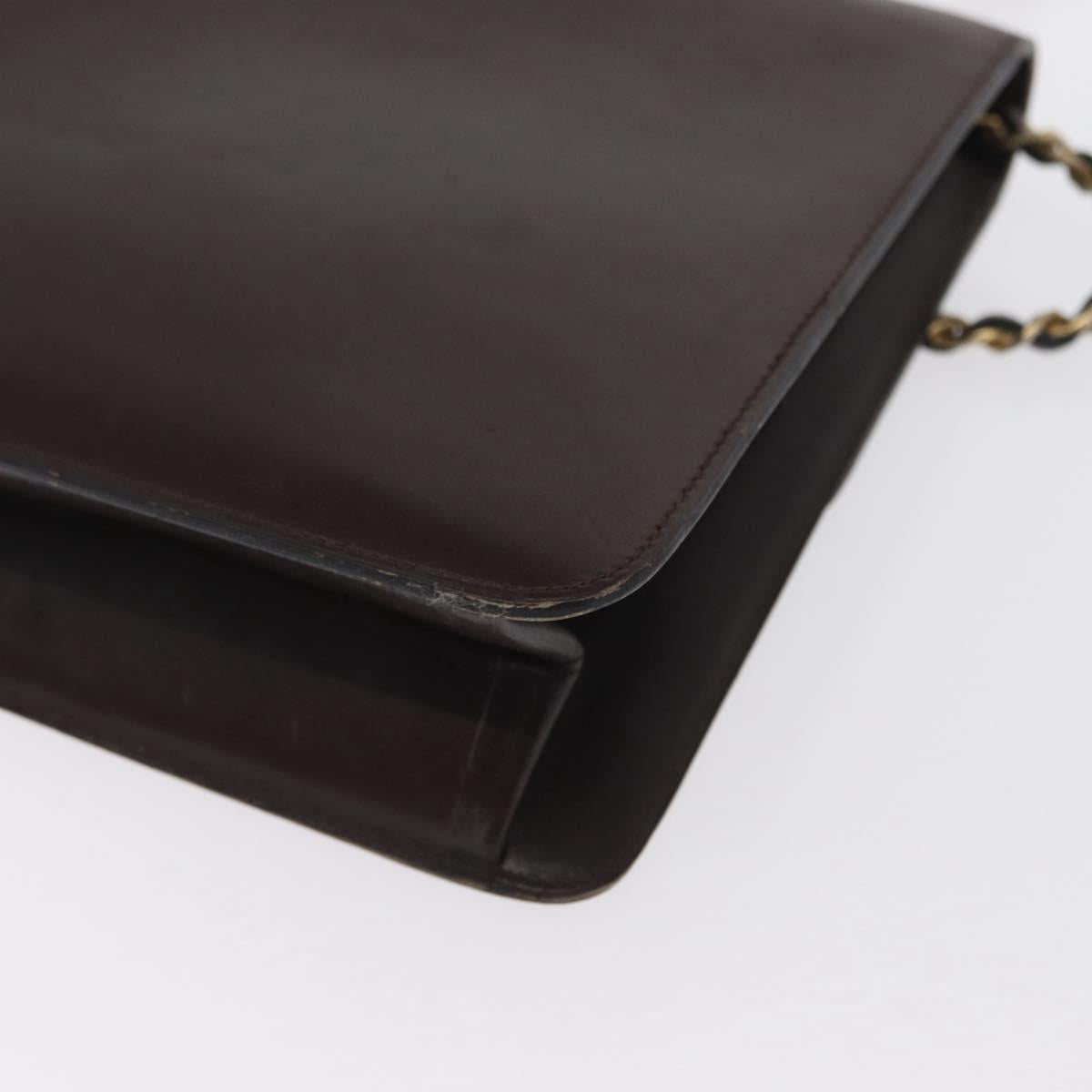 CHANEL Chain Shoulder Bag Leather Brown Gold CC Auth 164942