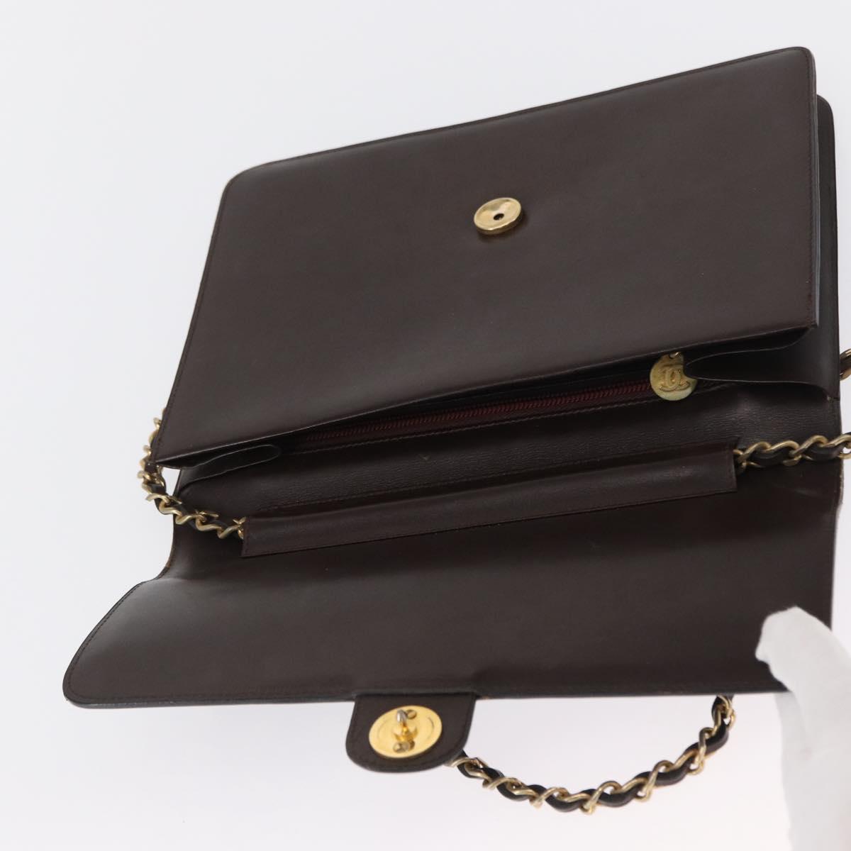 CHANEL Chain Shoulder Bag Leather Brown Gold CC Auth 164942