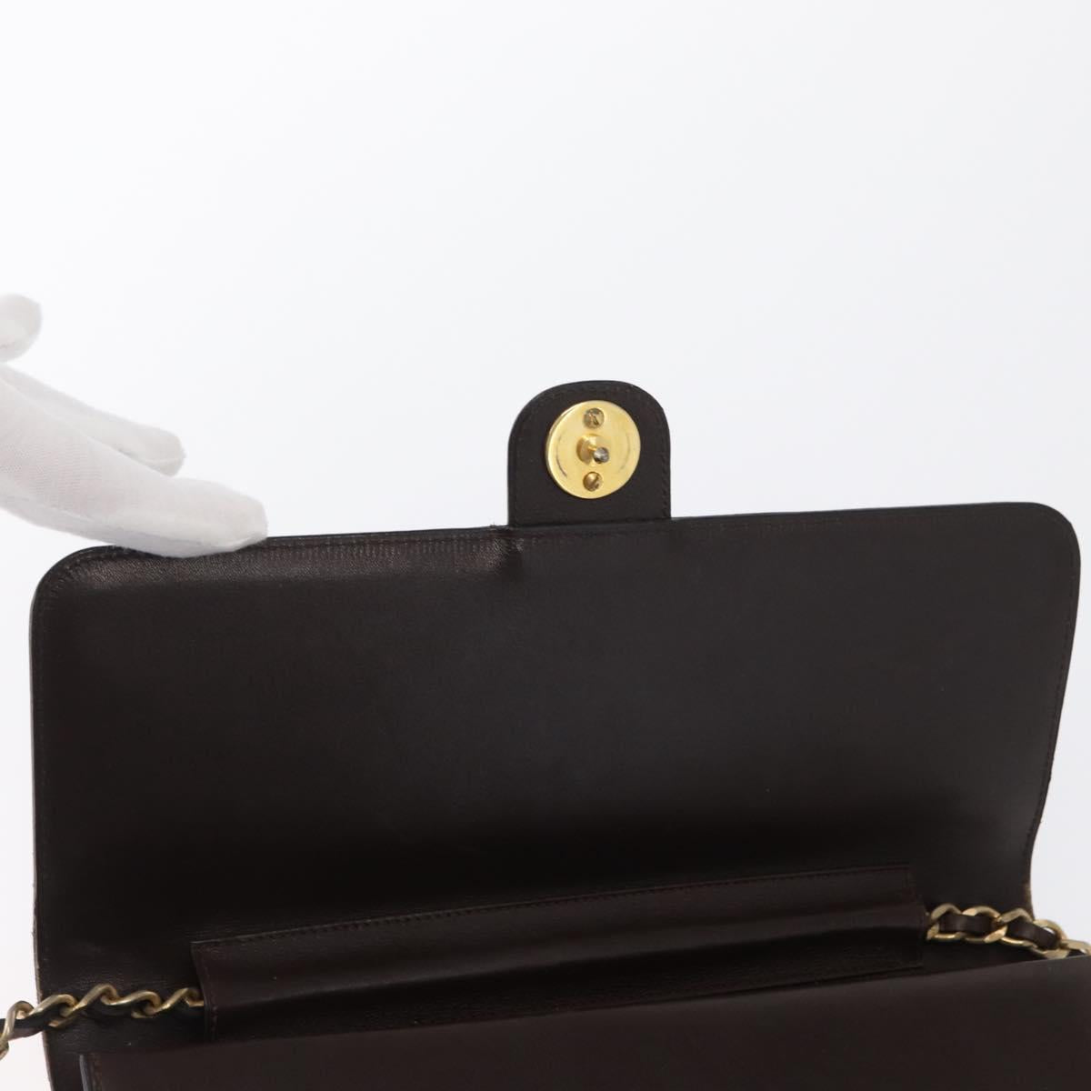 CHANEL Chain Shoulder Bag Leather Brown Gold CC Auth 164942