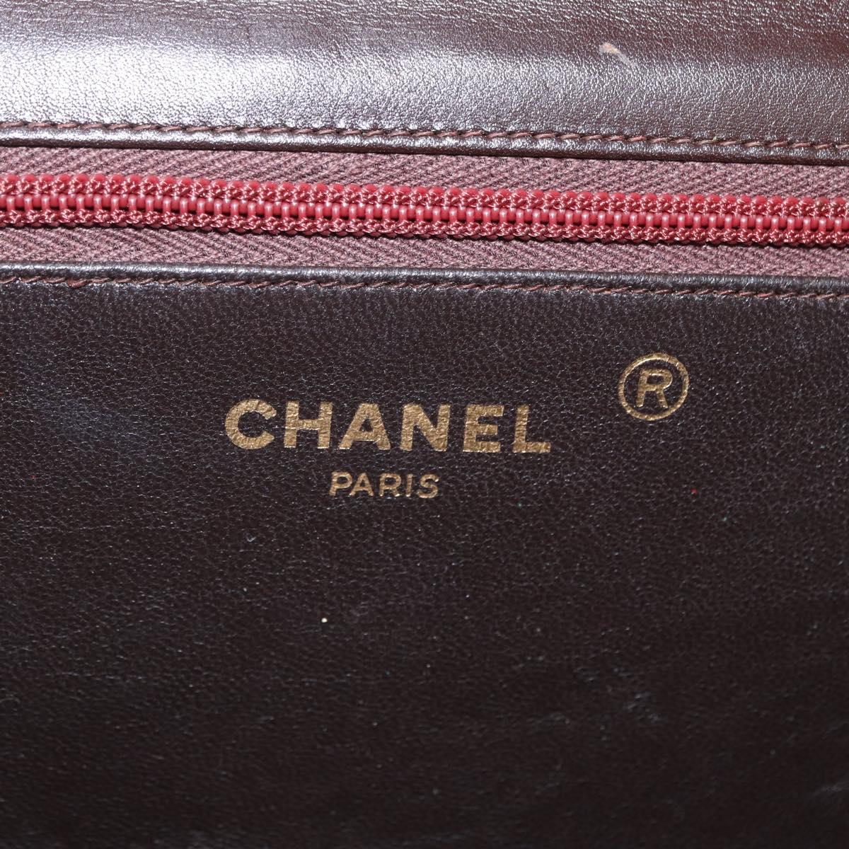 CHANEL Chain Shoulder Bag Leather Brown Gold CC Auth 164942