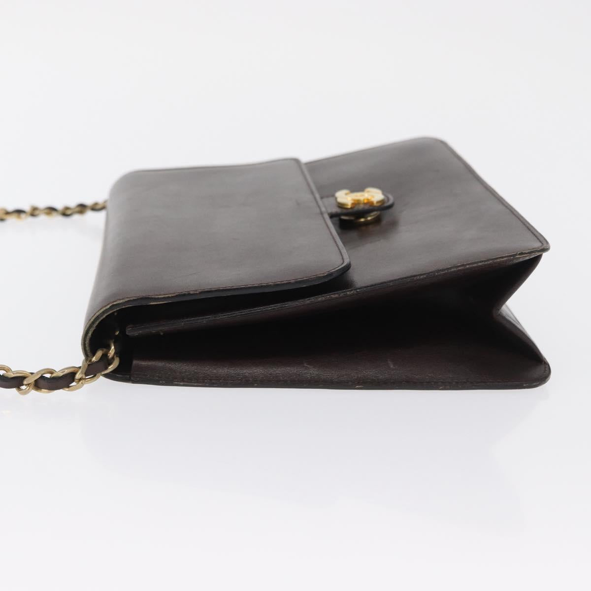 CHANEL Chain Shoulder Bag Leather Brown Gold CC Auth 164942
