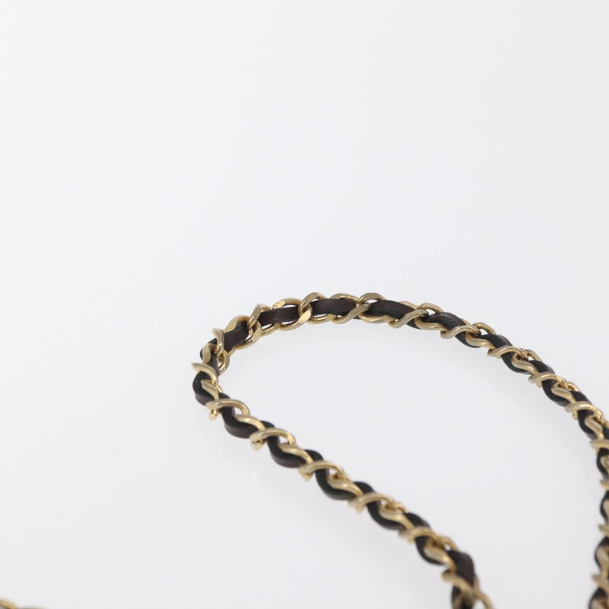 CHANEL Chain Shoulder Bag Leather Brown Gold CC Auth 164942