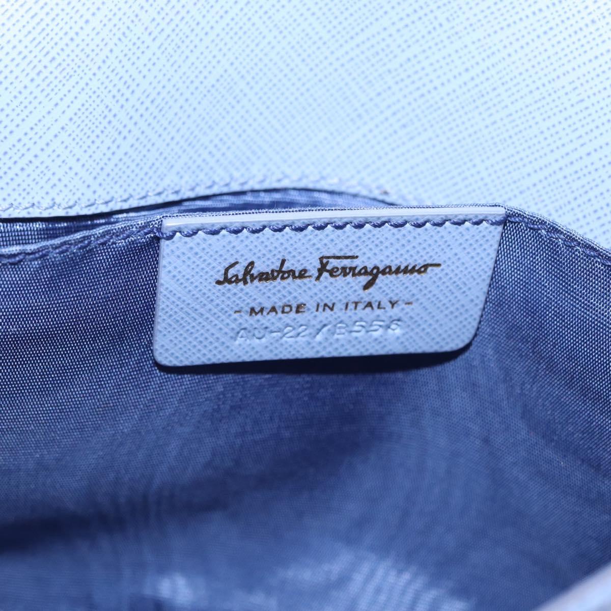 Salvatore Ferragamo Vala Chain Shoulder Bag Leather Blue Gold Auth 164943