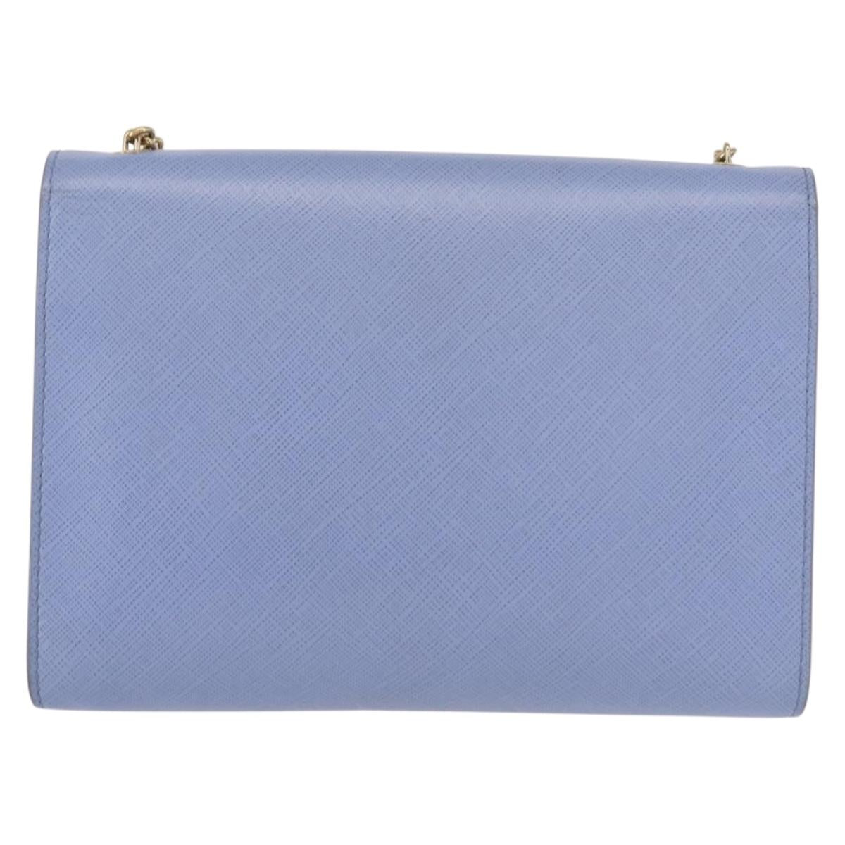 Salvatore Ferragamo Vala Chain Shoulder Bag Leather Blue Gold Auth 164943