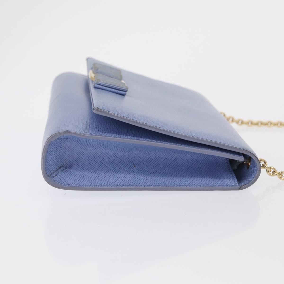 Salvatore Ferragamo Vala Chain Shoulder Bag Leather Blue Gold Auth 164943