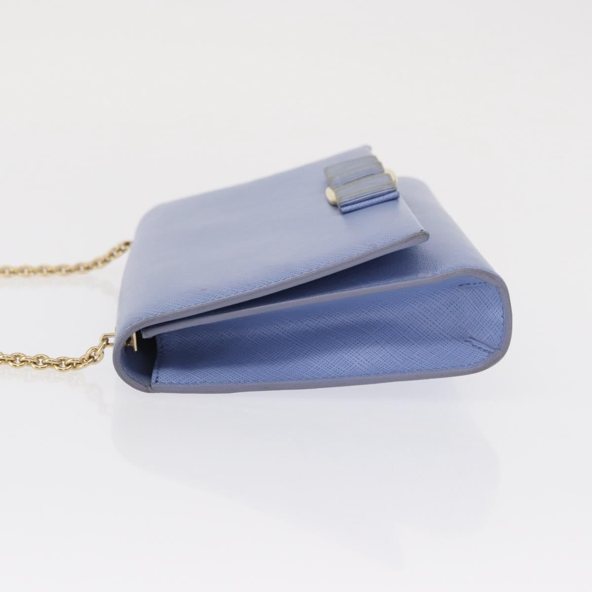 Salvatore Ferragamo Vala Chain Shoulder Bag Leather Blue Gold Auth 164943