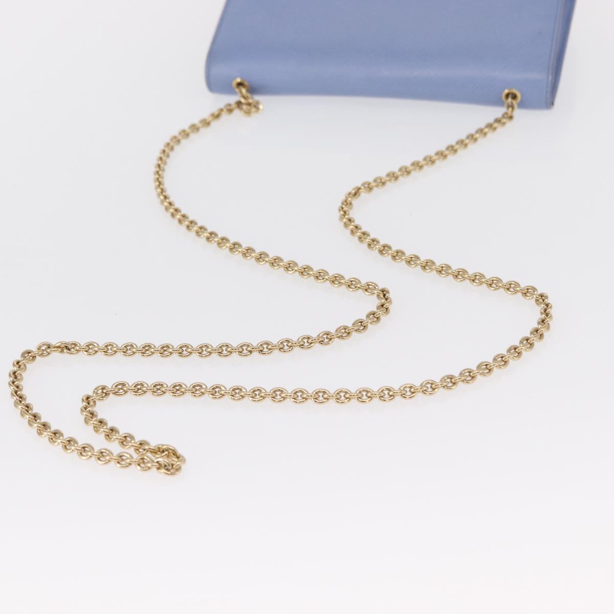 Salvatore Ferragamo Vala Chain Shoulder Bag Leather Blue Gold Auth 164943