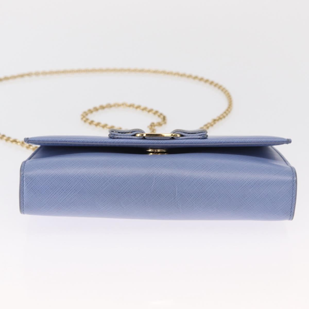 Salvatore Ferragamo Vala Chain Shoulder Bag Leather Blue Gold Auth 164943