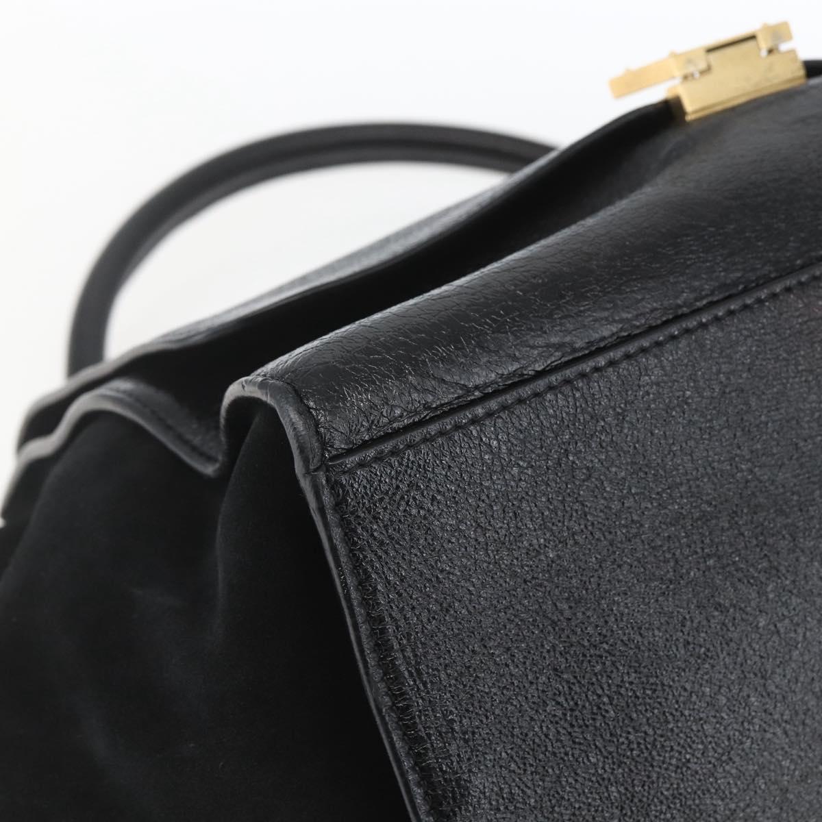 CELINE Trapeze Hand Bag Leather Suede Black Gold Auth 164944